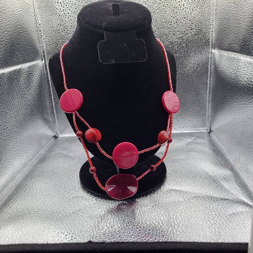 Vintage 90s Double Strand Funky Chunky Beaded Fuscia Necklace